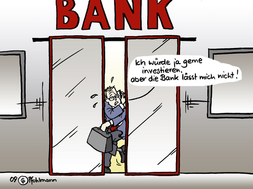 Cartoon: Kreditklemme (medium) by Pfohlmann tagged kreditklemme,bank,bankenkrise,finanzkrise,kredit,kreditinstitut,mittelstand,wirtschaftskrise,unternehmer,investition,investieren,kreditklemme,kredite,kredit,geld,finanzen,bank,banken,finanzkrise,mittelstand,wirtschaftskrise,kreditinstitut,bankenkrise,unternehmer,investition,investieren