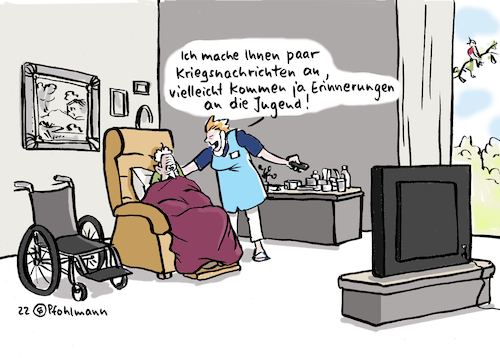 Cartoon: Kriegserinnerungen (medium) by Pfohlmann tagged krieg,ukraine,russland,weltkrieg,senioren,altenheim,pflegeheim,pflege,jugend,kindheit,geschichte,trauma,krieg,ukraine,russland,weltkrieg,senioren,altenheim,pflegeheim,pflege,jugend,kindheit,geschichte,trauma