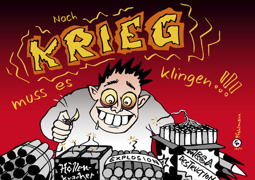 Cartoon: Kriegslärm (medium) by Pfohlmann tagged silvester,sylvester,feuerwerk,rakete,raketen,böller,knaller,kracher,batterie,silvester,sylvester,feuerwerk,rakete,raketen,böller,knaller,kracher,batterie