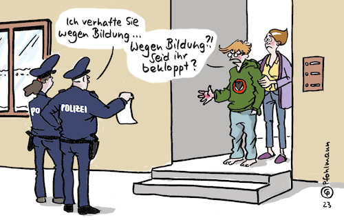 Cartoon: Last Gen Bildung (medium) by Pfohlmann tagged last,generation,klimakleber,aktivisten,terrorismus,kriminelle,vereinigung,bildung,jugendliche,polizei,verhaftung,razzia,bildungsnotstand,bildungspolitik,bildungsmisere,klimakrise,last,generation,klimakleber,aktivisten,terrorismus,kriminelle,vereinigung,bildung,jugendliche,polizei,verhaftung,razzia,bildungsnotstand,bildungspolitik,bildungsmisere,klimakrise