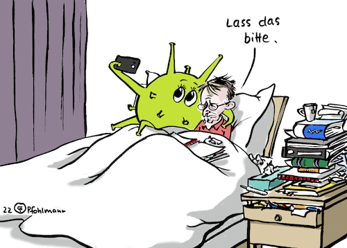 Cartoon: Lauterbach Virus-Selfie (medium) by Pfohlmann tagged lauterbach,gesundheitsminister,infektion,sarscov2,coronavirus,covid,covid19,krank,bett,selfie,handy,ansteckung,studien,pandemie,isolation,quarantäne,lauterbach,gesundheitsminister,infektion,sarscov2,coronavirus,covid,covid19,krank,bett,selfie,handy,ansteckung,studien,pandemie,isolation,quarantäne