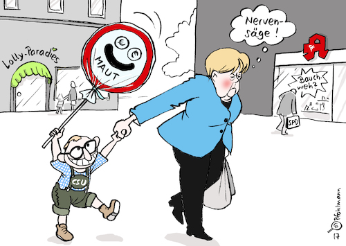 Cartoon: Lolly für Dobrindt (medium) by Pfohlmann tagged karikatur,cartoon,2017,color,farbe,deutschland,maut,pkw,dobrindt,verkehrsminister,csu,mutti,merkel,union,koalition,große,spd,bauchschmerzen,zustimmung,gesetz,apotheke,lolly,paradies,schild,lutscher,nervensäge,kind,quengeln,zugeständnis,karikatur,cartoon,2017,color,farbe,deutschland,maut,pkw,dobrindt,verkehrsminister,csu,mutti,merkel,union,koalition,große,spd,bauchschmerzen,zustimmung,gesetz,apotheke,lolly,paradies,schild,lutscher,nervensäge,kind,quengeln,zugeständnis