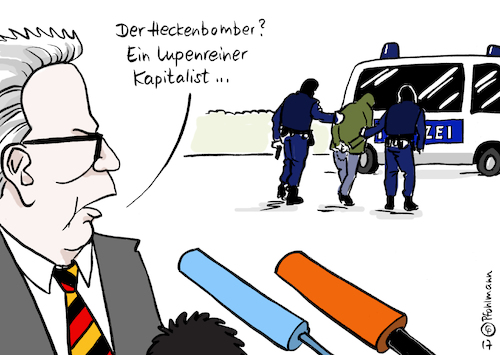 Cartoon: lupenreiner Kapitalist (medium) by Pfohlmann tagged karikatur,cartoon,2017,color,farbe,deutschland,anschlag,de,maiziere,innenminister,kapitalist,lupenreiner,bvb,dortmund,fußball,fußballmannschaft,mannschaftsbus,bombe,bombenattentat,täter,börse,aktien,spekulation,spieler,fußballspieler,kapitalismus,gewinn,profit,habgier,gier,verhaftung,tatverdächtiger,verdächtiger,karikatur,cartoon,2017,color,farbe,deutschland,anschlag,de,maiziere,innenminister,kapitalist,lupenreiner,bvb,dortmund,fußball,fußballmannschaft,mannschaftsbus,bombe,bombenattentat,täter,börse,aktien,spekulation,spieler,fußballspieler,kapitalismus,gewinn,profit,habgier,gier,verhaftung,tatverdächtiger,verdächtiger