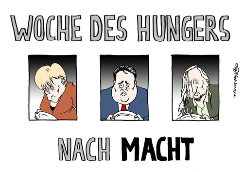 Cartoon: Machthungerwoche (medium) by Pfohlmann tagged karikatur,cartoon,color,farbe,2013,deutschland,hunger,woche,welthungerhilfe,macht,machthunger,bundestagswahl,koalition,koalitionsverhandlungen,sondierungsgespräche,union,spd,grüne,merkel,bundeskanzlerin,gabriel,hofreiter,karikatur,cartoon,color,farbe,2013,deutschland,hunger,woche,welthungerhilfe,macht,machthunger,bundestagswahl,koalition,koalitionsverhandlungen,sondierungsgespräche,union,spd,grüne,merkel,bundeskanzlerin,gabriel,hofreiter