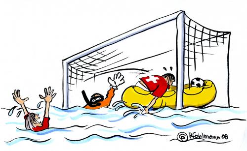 Cartoon: Eins zu Null für die Schweiz... (medium) by Pfohlmann tagged euro,2008,schweiz,türkei,fußball,em,euro2008,schweiz,türkei,fußball,em,europameisterschaft,meisterschaft,sport,tor,niederlage,gastgeber,verlierer,verlieren,schlauchbot,rettung,untergehen,untergang,freude,glücklich,gewinner,gewinnen