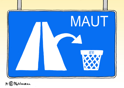 Cartoon: Mautkorb (medium) by Pfohlmann tagged karikatur,cartoon,2014,color,farbe,deutschland,maut,gesetz,verkehr,autobahn,ausländer,vignette,eu,kommission,csu,schild,papierkorb,ausfahrt,autobahnschild,verstoß,große,koalition,wahlversprechen,karikatur,cartoon,2014,color,farbe,deutschland,maut,gesetz,verkehr,autobahn,ausländer,vignette,eu,kommission,csu,schild,papierkorb,ausfahrt,autobahnschild,verstoß,große,koalition,wahlversprechen