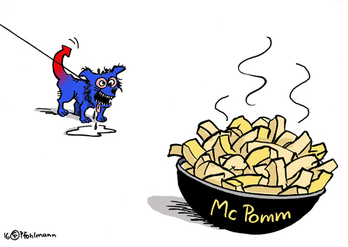 Cartoon: Mc Pommes für AfD (medium) by Pfohlmann tagged karikatur,cartoon,2016,color,farbe,deutschland,mecklenburg,vorpommern,landtagswahlen,afd,alternative,für,wahl,wahlen,prognose,pommes,frites,hund,gier,karikatur,cartoon,2016,color,farbe,deutschland,mecklenburg,vorpommern,landtagswahlen,afd,alternative,für,wahl,wahlen,prognose,pommes,frites,hund,gier