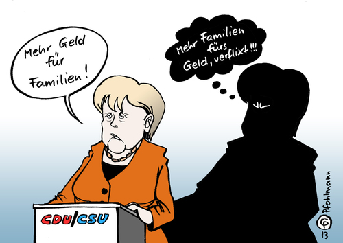 Cartoon: Mehr Familien! (medium) by Pfohlmann tagged karikatur,cartoon,color,farbe,2013,deutschland,merkel,bundeskanzlerin,wahlprogramm,familien,geld,leistungen,familienförderung,förderung,wahlkampf,bundestagswahl,cdu,csu,union,versprechen,mehr,rede,vorsitzende,karikatur,cartoon,color,farbe,2013,deutschland,merkel,bundeskanzlerin,wahlprogramm,familien,geld,leistungen,familienförderung,förderung,wahlkampf,bundestagswahl,cdu,csu,union,versprechen,mehr,rede,vorsitzende