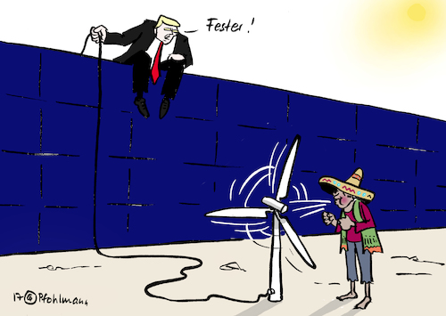 Cartoon: Mexikanisches Windrad (medium) by Pfohlmann tagged karikatur,2017,cartoon,color,farbe,usa,global,welt,trump,präsident,mauer,mexiko,zuwanderung,migration,abschottung,solar,solarenergie,sonnenenergie,windenergie,windrad,windkraft,mexikaner,pusten,blasen,karikatur,2017,cartoon,color,farbe,usa,global,welt,trump,präsident,mauer,mexiko,zuwanderung,migration,abschottung,solar,solarenergie,sonnenenergie,windenergie,windrad,windkraft,mexikaner,pusten,blasen