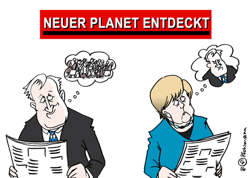 Cartoon: Neuer Planet (medium) by Pfohlmann tagged karikatur,cartoon,2016,color,farbe,deutschland,global,welt,merkel,seehofer,cdu,csu,neuer,planet,entdeckung,sonnensystem,flüchtlinge,flucht,flüchtlingskrise,asylbewerber,eu,abschiebung,obergrenze,koalition,schwesterparteien,union,streit,konflikt,zeitung,medien,meldung,nachricht,astronomie,karikatur,cartoon,2016,color,farbe,deutschland,global,welt,merkel,seehofer,cdu,csu,neuer,planet,entdeckung,sonnensystem,flüchtlinge,flucht,flüchtlingskrise,asylbewerber,eu,abschiebung,obergrenze,koalition,schwesterparteien,union,streit,konflikt,zeitung,medien,meldung,nachricht,astronomie