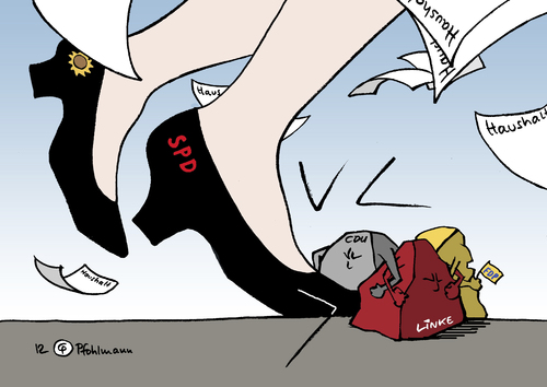 Cartoon: NRW Stolpersteine (medium) by Pfohlmann tagged karikatur,color,farbe,2012,deutschland,nrw,nordrhein,westfalen,koalition,regierung,rot,grün,minderheitsregierung,ende,haushalt,opposition,steine,stolpern,stolpersteine,neuwahl,neuwahlen,kraft,scheitern,schuhe,füße,frauenschuhe,rotgrün,2012,deutschland,nrw,nordrhein westfalen,regierung,koalition,ende,haushalt,opposition,minderheitsregierung,neuwahlen,nordrhein,westfalen,spd,grüne