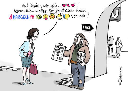 Cartoon: Obdachlos analog (medium) by Pfohlmann tagged karikatur,cartoon,color,farbe,2018,deutschland,bär,digitalisierung,fortschritt,flugtaxi,obdachlose,obdachlosenzeitung,straße,bargeld,smileys,twitter,handy,smartphone,smombie,herzchen,like,straßenzeitung,staatsministerin,digital,analog,papier,karikatur,cartoon,color,farbe,2018,deutschland,bär,digitalisierung,fortschritt,flugtaxi,obdachlose,obdachlosenzeitung,straße,bargeld,smileys,twitter,handy,smartphone,smombie,herzchen,like,straßenzeitung,staatsministerin,digital,analog,papier