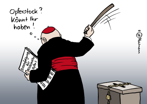 Cartoon: Opferstock (medium) by Pfohlmann tagged kirche,missbrauch,opfer,opferstock,entschädigung,bischof,katholisch,bischöfe,kirche,missbrauch,opfer,opferstock,entschädigung,bischof,katholisch,bischöfe,mißbrauch,sexueller missbrauch,gewalt,religion,sexueller