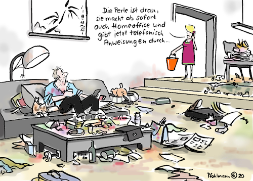 Cartoon: Perle im Homeoffice (medium) by Pfohlmann tagged 2020,welt,global,corona,coronavirus,epidemie,pandemie,haushalt,homeoffice,home,office,perle,putzfrau,quarantäne,2020,welt,global,corona,coronavirus,epidemie,pandemie,haushalt,homeoffice,home,office,perle,putzfrau,quarantäne