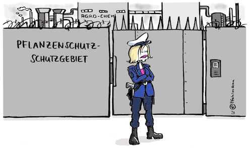 Cartoon: Pflanzenschutzschutz (medium) by Pfohlmann tagged landwirtschaft,umwelt,insekten,artenschutz,naturschutz,artenvielfalt,biodiversität,chemie,industrie,pflanzenschutz,agrarindustrie,landwirte,gewässer,natur,umweltschutz,klöckner,landwirtschaftsministerin,lobby,lobbyismus,bauern,landwirtschaft,umwelt,insekten,artenschutz,naturschutz,artenvielfalt,biodiversität,chemie,industrie,pflanzenschutz,agrarindustrie,landwirte,gewässer,natur,umweltschutz,klöckner,landwirtschaftsministerin,lobby,lobbyismus,bauern