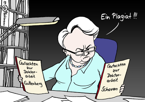 Cartoon: Plagiat (medium) by Pfohlmann tagged karikatur,cartoon,color,farbe,2012,deutschland,schavan,plagiat,bildungsministerin,forschungsministerin,doktorarbeit,dissertation,doktortitel,doktorvater,guttenberg,karikatur,cartoon,color,farbe,2012,deutschland,schavan,plagiat,bildungsministerin,forschungsministerin,doktorarbeit,dissertation,doktortitel,doktorvater,guttenberg