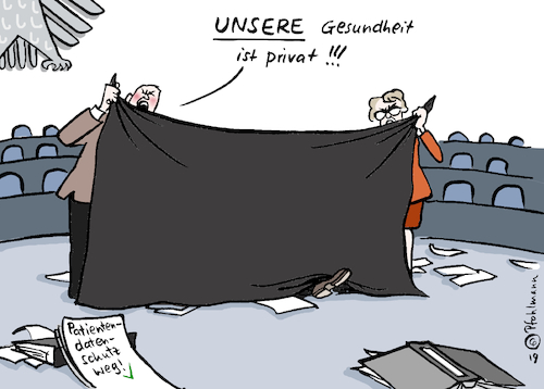 Cartoon: Privatgesundheit (medium) by Pfohlmann tagged 2019,deutschland,bundestag,parlament,parlamentarier,abgeordnete,gesundheit,privatsache,privatsphäre,datenschutz,patienten,privatversicherung,daten,kassenpatient,krankenkassen,datenbank,big,data,zusammenbruch,mdb,2019,deutschland,bundestag,parlament,parlamentarier,abgeordnete,gesundheit,privatsache,privatsphäre,datenschutz,patienten,privatversicherung,daten,kassenpatient,krankenkassen,datenbank,big,data,zusammenbruch,mdb