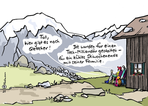 Cartoon: Promi-Gletscher (medium) by Pfohlmann tagged gletscher,berge,gebirge,alpen,klimawandel,klimakrise,erderhitzung,sommer,hochsommer,hitze,rekordhitze,wanderer,wandern,prominente,milliardär,multimilliardäre,tech,usa,reich,superreiche,kühle,skifahren,gletscher,berge,gebirge,alpen,klimawandel,klimakrise,erderhitzung,sommer,hochsommer,hitze,rekordhitze,wanderer,wandern,prominente,milliardär,multimilliardäre,tech,usa,reich,superreiche,kühle,skifahren