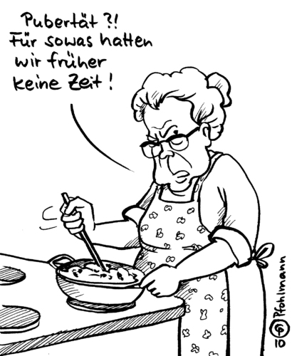 Cartoon: Pubertät früher (medium) by Pfohlmann tagged pubertät,jugend,früher,oma,großmutter,familie,kind,kinder,entwicklung,pubertät,jugend,großmutter,oma,familie,kind,kinder,entwicklung