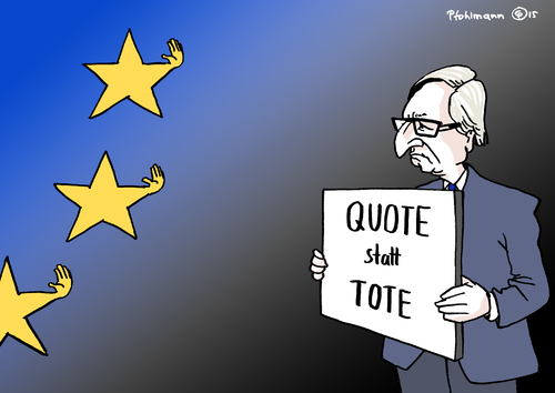 Cartoon: Quote statt Tote (medium) by Pfohlmann tagged karikatur,cartoon,2015,color,farbe,global,welt,eu,europa,juncker,kommission,kommissionspräsident,quote,tote,statt,verteilung,staaten,flucht,asyl,asylbewerber,flüchtlinge,flüchtlingsstrom,aufnahme,außengrenzen,mitgliedsstaaten,ablehnung,karikatur,cartoon,2015,color,farbe,global,welt,eu,europa,juncker,kommission,kommissionspräsident,quote,tote,statt,verteilung,staaten,flucht,asyl,asylbewerber,flüchtlinge,flüchtlingsstrom,aufnahme,außengrenzen,mitgliedsstaaten,ablehnung