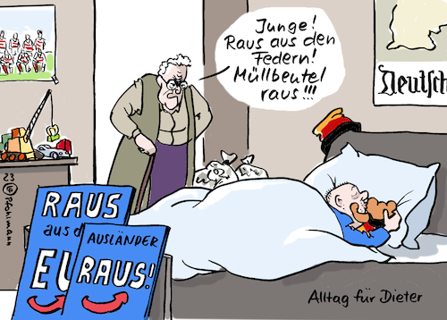 Cartoon: Raus-Alltag für Dieter (medium) by Pfohlmann tagged afd,europa,wahlprogramm,eu,alltag,mutter,mama,sohn,dieter,rechtsextrem,ausländerfeindlichkeit,raus,parteitag,afd,europa,wahlprogramm,eu,alltag,mutter,mama,sohn,dieter,rechtsextrem,ausländerfeindlichkeit,raus,parteitag