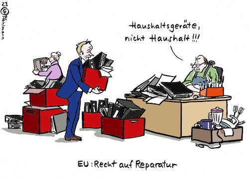 Cartoon: Recht auf Reparatur (medium) by Pfohlmann tagged umwelt,nachhaltigkeit,eu,recht,reparatur,ressourcen,geräte,elektroschrott,haushalt,lindner,haushaltsloch,haushaltsgeräte,reparieren,bundesverfassungsgericht,verfassungsgericht,ampel,bundesregierung,geld,finanzen,finanzminister,umwelt,nachhaltigkeit,eu,recht,reparatur,ressourcen,geräte,elektroschrott,haushalt,lindner,haushaltsloch,haushaltsgeräte,reparieren,bundesverfassungsgericht,verfassungsgericht,ampel,bundesregierung,geld,finanzen,finanzminister