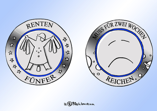 Cartoon: Renten-Fünfer (medium) by Pfohlmann tagged karikatur,cartoon,2016,color,deutschland,fünfer,euro,münze,fünf,neuauflage,rentner,rente,altersarmut,alte,rentenbeiträge,rentenerhöhung,geld,karikatur,cartoon,2016,color,deutschland,fünfer,euro,münze,fünf,neuauflage,rentner,rente,altersarmut,alte,rentenbeiträge,rentenerhöhung,geld