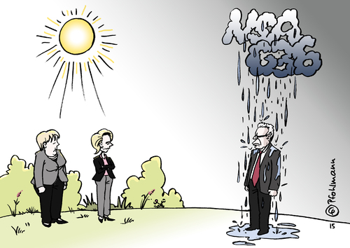 Cartoon: Regenseite (medium) by Pfohlmann tagged kanzlerkandidat,konkurrenz,sonnenseite,wolken,sonne,regen,verteidigungsministerin,kanzlerin,bundeskanzlerin,leyen,der,von,merkel,bnd,bundeswehr,sturmgewehr,36,nsa,affären,affäre,innenminister,maiziere,de,deutschland,farbe,color,2015,cartoon,karikatur,karikatur,cartoon,2015,color,farbe,deutschland,de,maiziere,innenminister,affäre,affären,nsa,36,sturmgewehr,bundeswehr,bnd,merkel,von,der,leyen,bundeskanzlerin,kanzlerin,verteidigungsministerin,regen,sonne,wolken,sonnenseite,konkurrenz,kanzlerkandidat