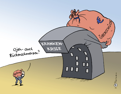 Cartoon: Rückenschmerzen (medium) by Pfohlmann tagged rücken,gesundheitspolitik,gesundheitsfonds,krankenversicherung,versicherte,arbeitnehner,beiträge,überschüsse,überschuss,krankenkassen,krankenkasse,deutschland,2012,farbe,color,karikatur,rückenschmerzen,last,2012,deutschland,krankenkasse,krankenkassen,überschüsse,beiträge,versicherte,arbeitnehner