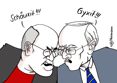 Cartoon: Schäuxit - Gyxit (medium) by Pfohlmann tagged karikatur,cartoon,2015,color,farbe,deutschland,griechenland,gysi,schäuble,abstimmung,bundestag,linke,eu,einigung,kompromiss,reformliste,reformvorschläge,zustimmung,geldgeber,pleite,zahlungsunfähigkeit,staatspleite,reformen,schuldenkrise,europa,kredite,hilfspaket,verhandlung,grexit,schuldenschnitt,schulden,eurozone,karikatur,cartoon,2015,color,farbe,deutschland,griechenland,gysi,schäuble,abstimmung,bundestag,linke,eu,einigung,kompromiss,reformliste,reformvorschläge,zustimmung,geldgeber,pleite,zahlungsunfähigkeit,staatspleite,reformen,schuldenkrise,europa,kredite,hilfspaket,verhandlung,grexit,schuldenschnitt,schulden,eurozone