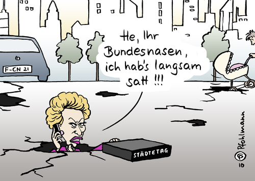 Cartoon: Schlagloch (medium) by Pfohlmann tagged roth,frankfurt,oberbürgermeisterin,schlagloch,kommune,kommunen,stadt,städte,haushalt,haushaltsloch,etat,schulden,verschuldung,finanzpolitik,gewerbesteuer,steuerpolitik,steuern,roth,frankfurt,oberbürgermeisterin,schlagloch,kommune,kommunen,stadt,städte,haushalt,haushaltsloch,etat,schulden,verschuldung