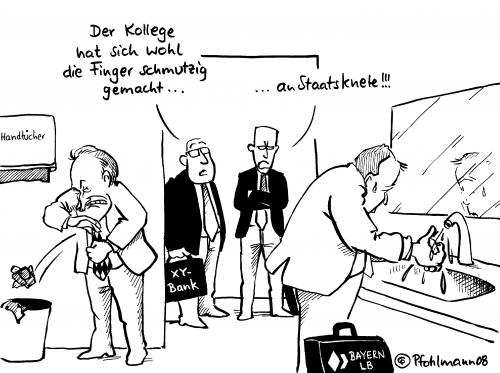 Cartoon: Schmutziges Geld (medium) by Pfohlmann tagged finanzkrise,bankenkrise,bayern,lb,landesbank,erwin,huber,rettungspaket,hilfspaket,staat,knete,schmutz,hände,handtuch,geld,finanzkrise,finanzen,geld,wirtschaft,wirtschaftskrise,bayernlb,landesbank,bank,banken,pleite,bankrott,erwin huber,rettungspaket,hilfspaket,staat,hände,schmutz,erwin,huber