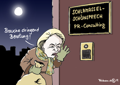 Cartoon: Schönsprech Consulting (medium) by Pfohlmann tagged karikatur,cartoon,color,farbe,2019,deutschland,verteidigungsministerium,verteidigungsministerin,von,der,leyen,berater,berateraffäre,affäre,aufträge,bundesrechnungshof,untersuchungssausschuss,schönsprech,schlamassel,agentur,pr,steuergeld,verschwendung,vetterleswirtschaft,vetternwirtschaft,cdu,verträge,beraterverträge,karikatur,cartoon,color,farbe,2019,deutschland,verteidigungsministerium,verteidigungsministerin,von,der,leyen,berater,berateraffäre,affäre,aufträge,bundesrechnungshof,untersuchungssausschuss,schönsprech,schlamassel,agentur,pr,steuergeld,verschwendung,vetterleswirtschaft,vetternwirtschaft,cdu,verträge,beraterverträge