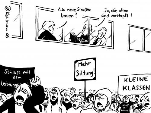 Cartoon: Schüler-Demo (medium) by Pfohlmann tagged demo,schüler,bildung,bildungspolitik,schulpolitik,angela,merkel,wirtschaftsweise,straßenbau,konjunktur,investition,demo,demonstration,aufstand,protest,protestanten,schüler,schule,bildung,wissen,bildungspolitik,schulpolitik,angela merkel,cdu,wirtschaftsweise,straßenbau,konjunktur,investition,fördermittel,förderung,bürger,entwicklung,stadt,angela,merkel