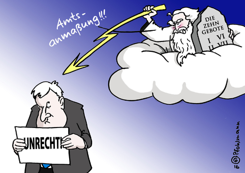 Cartoon: Seehofers Anmaßung (medium) by Pfohlmann tagged karikatur,cartoon,2016,color,farbe,deutschland,seehofer,merkel,csu,union,unrecht,unrechtsstaat,koalition,flüchtlinge,grenzöffnung,gott,zehn,gebote,amtsanmaßung,anmaßung,recht,flüchtlingspolitik,blitz,strafe,streit,asyl,asylbewerber,karikatur,cartoon,2016,color,farbe,deutschland,seehofer,merkel,csu,union,unrecht,unrechtsstaat,koalition,flüchtlinge,grenzöffnung,gott,zehn,gebote,amtsanmaßung,anmaßung,recht,flüchtlingspolitik,blitz,strafe,streit,asyl,asylbewerber