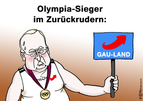 Cartoon: Sieger im Zurückrudern (medium) by Pfohlmann tagged karikatur,cartoon,2016,color,farbe,deutschland,gauland,afd,nachbar,nachbarn,zurückrudern,presse,interview,fas,frankfurter,allgemeine,sonntagszeitung,olympiasieger,goldmedaille,sieger,sport,boateng,fußball,nationalspieler,nachbarschaft,toleranz,rassismus,hautfarbe,deutsch,nationalismus,rechts,fremdenfeindlichkeit,karikatur,cartoon,2016,color,farbe,deutschland,gauland,afd,nachbar,nachbarn,zurückrudern,presse,interview,fas,frankfurter,allgemeine,sonntagszeitung,olympiasieger,goldmedaille,sieger,sport,boateng,fußball,nationalspieler,nachbarschaft,toleranz,rassismus,hautfarbe,deutsch,nationalismus,rechts,fremdenfeindlichkeit