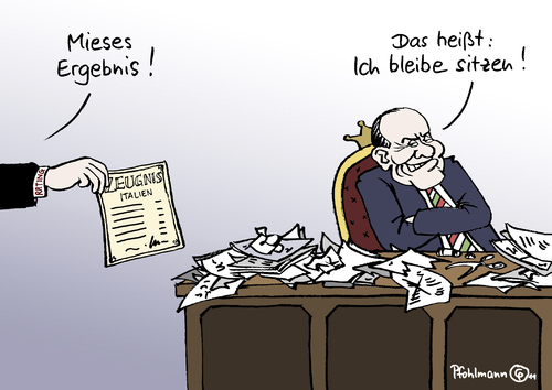 Cartoon: Sitzenbleiber (medium) by Pfohlmann tagged karikatur,color,farbe,2011,italien,rating,ratingagentur,berlusconi,bewertung,abwertung,kreditwürdigkeit,wirtschaftskrise,schuldenkrise,schulden,staatsschulden,wachstum,stagnation,zeugnis,sitzen,bleiben,sitzenbleiben,sitzenbleiber,italien,rating,rating agentur,berlusconi,bewertung,abwertung,kreditwürdigkeit,agentur