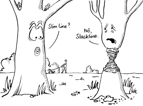 Cartoon: slackline (medium) by Pfohlmann tagged figur,taille,schlank,slim,balance,balancieren,seiltanz,seil,trendsport,schäden,schaden,park,hain,bäume,baum,slackline,bamberg,2011,sw,karikatur,bamberg,slackline,baum,bäume,hain,park,schaden,schäden,trendsport,schlank,figur,taille,sport