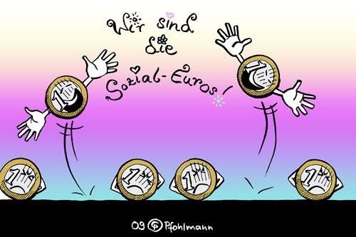 Cartoon: Sozial-Euros (medium) by Pfohlmann tagged sozialpolitik,sozialausgaben,euro,euros,münze,münzen,geld,haushalt,bundeshaushalt,bruttosozialprodukt,bsp