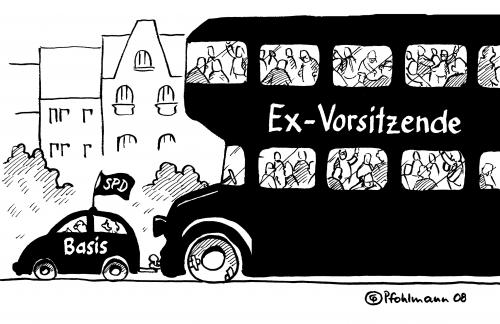 Cartoon: SPD-Bus (medium) by Pfohlmann tagged spd,krise,basis,vorsitzender,bus,doppeldecker,spd,krise,basis,vorsitzender,vorsitzende,bus,doppeldecker,verhältnis,parteien,partei,führungskraft,führung,ex,austritt,verwaltung,kurt beck,ehemalige,struktur,verantwortung,motivation,kurt,beck,frank steinmeier,nachfolger,frank,steinmeier