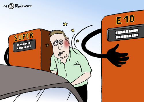 Cartoon: Strafe muss sein (medium) by Pfohlmann tagged karikatur,sw,2011,deutschland,10,biosprit,tankstelle,tanken,auto,autofahrer,zapfsäule,ohrfeige,strafe,bestrafung,spritpreis,benzin,benzinpreis,super,kraftstoff,treibstoff,quote,quotenregelung,deutschland,biosprit,10,tankstelle,tanken,auto,zapfsäule,autofahrer,ohrfeige