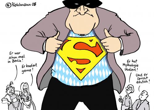 Cartoon: Superseehofer (medium) by Pfohlmann tagged csu,landtagswahl,bayern,ministerpräsident,beckstein,rücktritt,seehofer,superman,csu,landtagswahl,bayern,ministerpräsident,günther beckstein,rücktritt,horst seehofer,superman,held,superheld,wahl,wahlen,partei,parteien,günther,beckstein,horst,seehofer