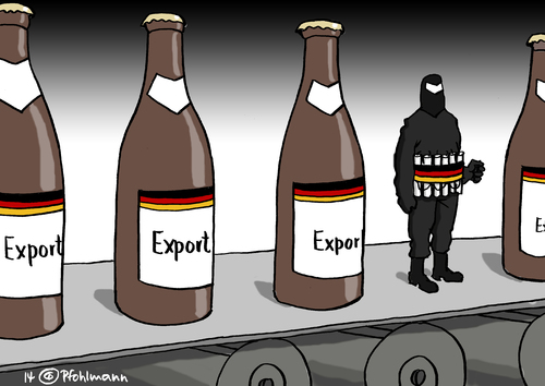 Cartoon: Terror-Export (medium) by Pfohlmann tagged karikatur,cartoon,color,farbe,2014,deutschland,terror,irak,export,bier,fließband,is,islamischer,staat,terrorgruppe,terrormiliz,terroristen,isis,islamisten,deutsche,selbstmordattentäter,sprengstoff,flaschen,bierflaschen,produktion,karikatur,cartoon,color,farbe,2014,deutschland,terror,irak,export,bier,fließband,is,islamischer,staat,terrorgruppe,terrormiliz,terroristen,isis,islamisten,deutsche,selbstmordattentäter,sprengstoff,flaschen,bierflaschen,produktion