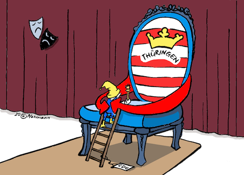 Cartoon: Minipräsident Thüringen (medium) by Pfohlmann tagged 2020,thüringen,deutschland,ministerpräsident,fdp,cdu,afd,wahl,zwerg,leiter,theater,thron,2020,thüringen,deutschland,ministerpräsident,fdp,cdu,afd,wahl,zwerg,leiter,theater,thron