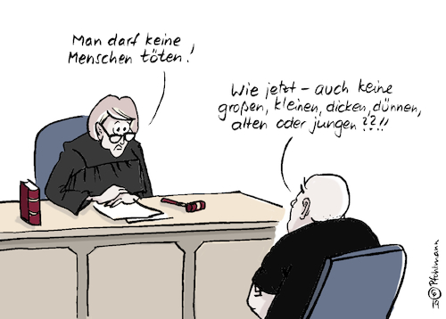 Cartoon: Töten verboten (medium) by Pfohlmann tagged 2019,deutschland,rechtsextremismus,gericht,justiz,mord,totschlag,töten,verboten,menschen,entmenschlichung,rassismus,selbstjustiz,rechtsextrem,terror,terrorismus,gewalt,2019,deutschland,rechtsextremismus,gericht,justiz,mord,totschlag,töten,verboten,menschen,entmenschlichung,rassismus,selbstjustiz,rechtsextrem,terror,terrorismus,gewalt