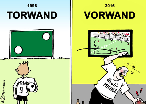 Cartoon: Torwand Vorwand (medium) by Pfohlmann tagged karikatur,cartoon,2016,color,farbe,frankreich,em,europameisterschaft,euro,hooligan,ausschreitungen,gewalt,torwand,vorwand,fußball,fans,uefa,saktionen,hooligans,karikatur,cartoon,2016,color,farbe,frankreich,em,europameisterschaft,euro,hooligan,ausschreitungen,gewalt,torwand,vorwand,fußball,fans,uefa,saktionen,hooligans