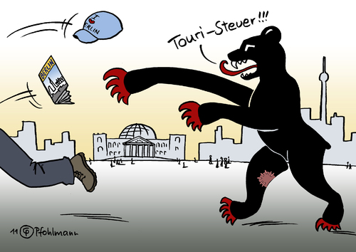 Cartoon: Touristensteuer (medium) by Pfohlmann tagged karikatur,color,farbe,2011,deutschland,berlin,koalition,touristensteuer,tourismussteuer,touristen,tourismus,steuer,schwarz,rot,bär,2011,deutschland,berlin,koalition,touristensteuer,tourismussteuer,touristen,tourismus,steuer,schwarz,bär,rot