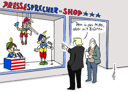 Cartoon: Trump Sprecherpuppen (medium) by Pfohlmann tagged 2019,trump,usa,präsident,sprecher,pressesprecher,nachfolger,pinocchio,lügen,lügner,nase,brüste,sexismus,2019,trump,usa,präsident,sprecher,pressesprecher,nachfolger,pinocchio,lügen,lügner,nase,brüste,sexismus