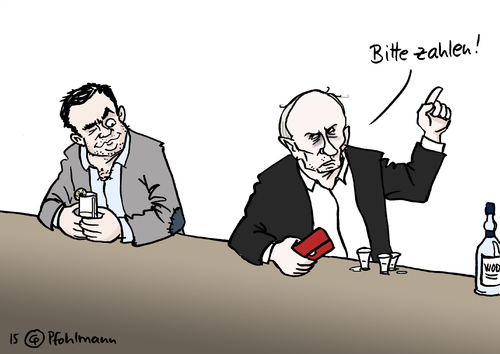 Cartoon: Tsipras und Putins Geld (medium) by Pfohlmann tagged karikatur,cartoon,2015,color,farbe,griechenland,tsipras,russland,putin,geld,geldbörse,portemonnaie,geldbeutel,kneipe,bar,schuldenkrise,reformen,eu,europa,schuldenberg,schulden,geldquelle,karikatur,cartoon,2015,color,farbe,griechenland,tsipras,russland,putin,geld,geldbörse,portemonnaie,geldbeutel,kneipe,bar,schuldenkrise,reformen,eu,europa,schuldenberg,schulden,geldquelle