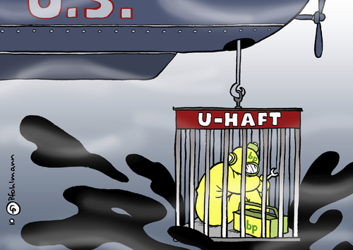 Cartoon: U-Haft (medium) by Pfohlmann tagged ölpest,usa,bp,ölkatastrophe,boot,haft,strafe,anzeige,gericht,gefängnis,bohrinsel,golf,mexiko,ölpest,usa,bp,ölkatastrophe,boot,anzeige,gefängnis,bohrinsel,golf mexiko,golf,mexiko